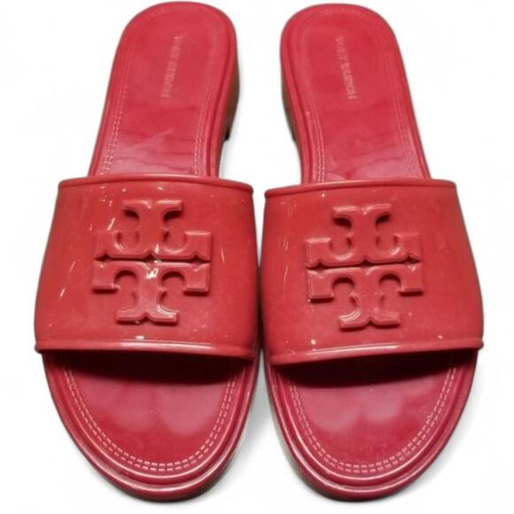 Tory Burch Eleanor Red Jelly Slides Minimalist Preppy Lux Glam 6 - Picture 1 of 7